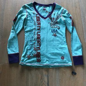 Double D Ranch Womens Liberty Top - Small - Blueish green color